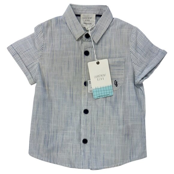 CARREMENT BEAU - SHORT SLEEVES SHIRT - WHITE/BLUE STRIPES - NEW WITH TAG - Picture 1 of 4